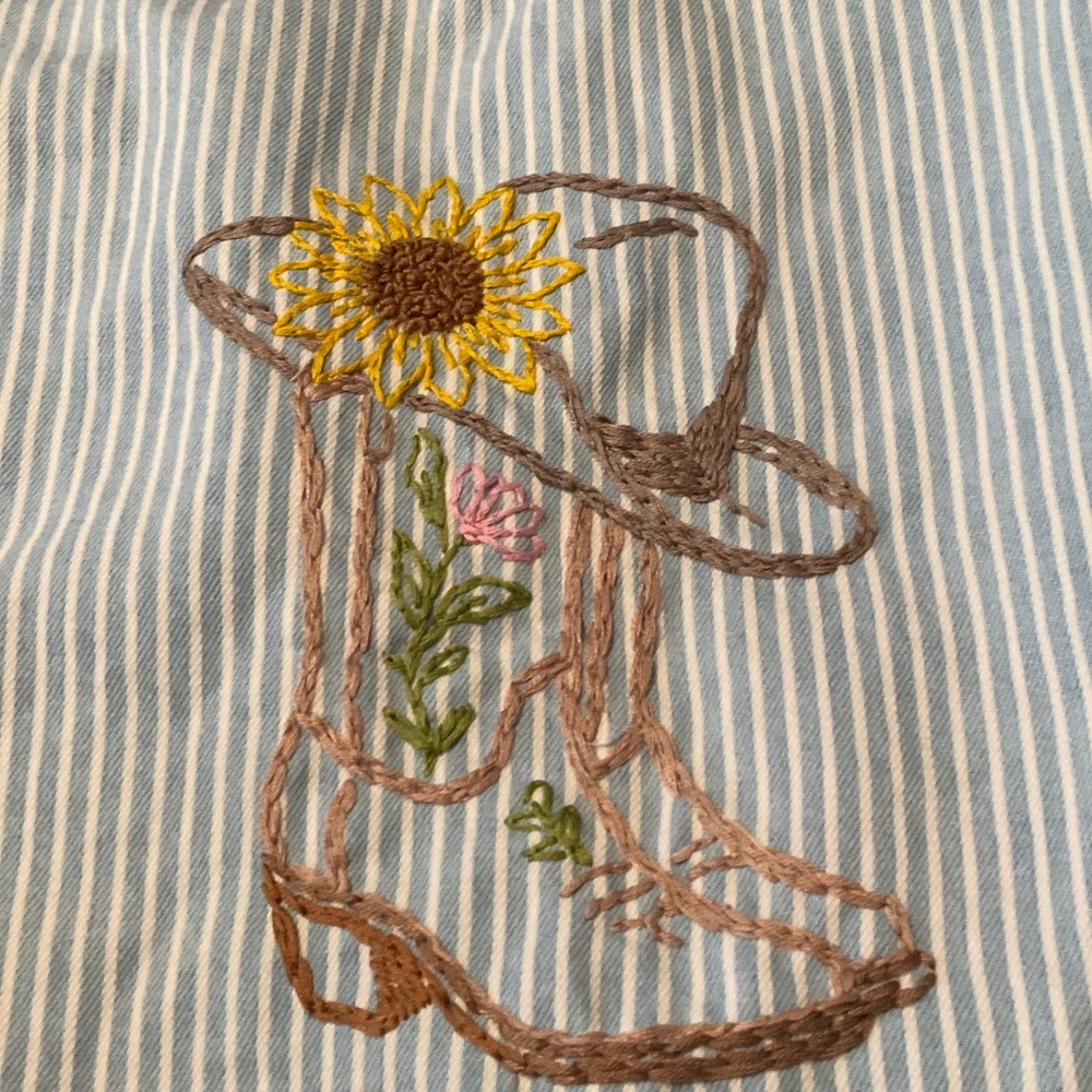 Hand Embroidered Old Navy Blue and White Striped Vest